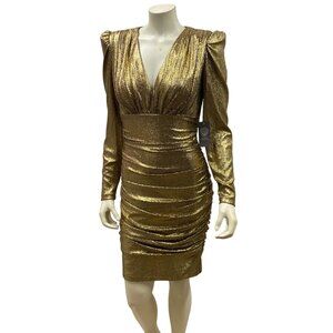 Vince Camuto $168 Metallic Long-Sleeve Ruched Dress Party Cocktail 6 NWT